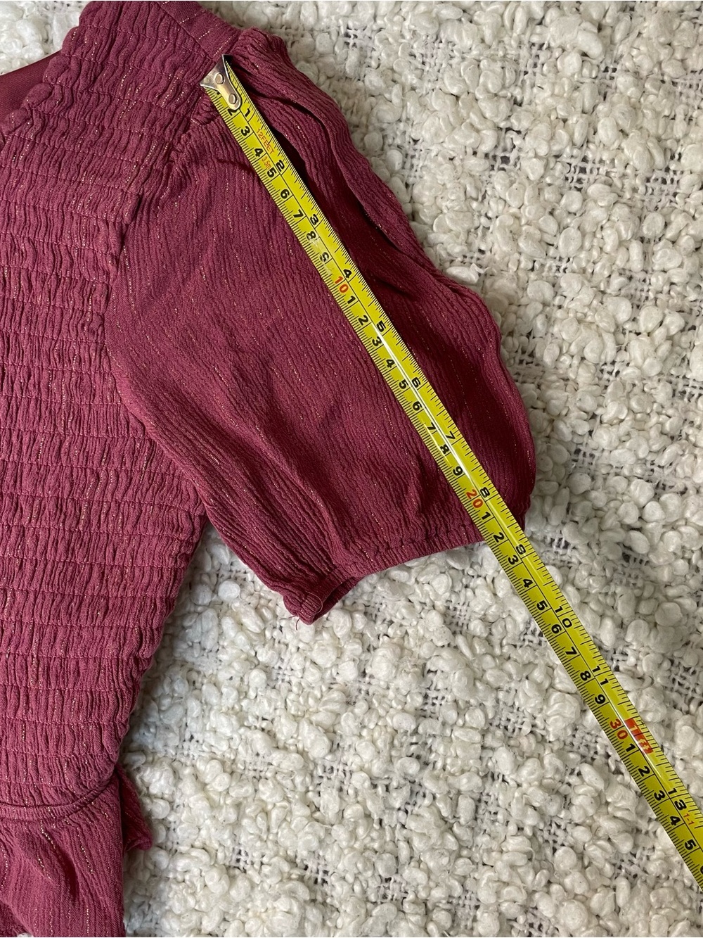 Franki Girls' Smocked Peplum Top in Rosewood with Subtle Metallic Thread Size 14 - Picture 7 of 8